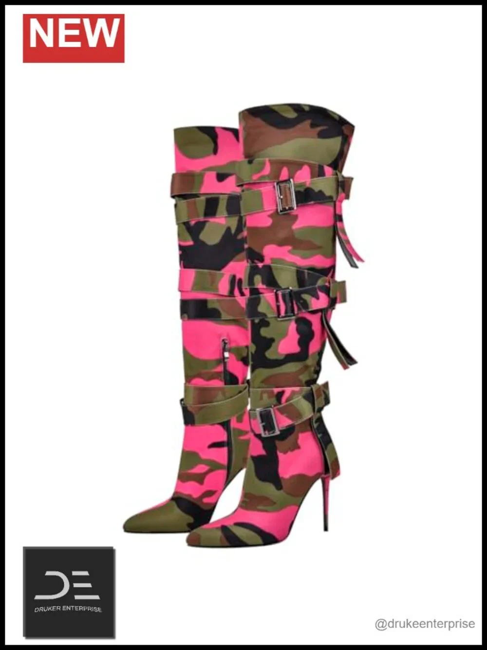 Women's Thigh High Boots with Straps Stiletto Heel Pointed Toe Riding Boots